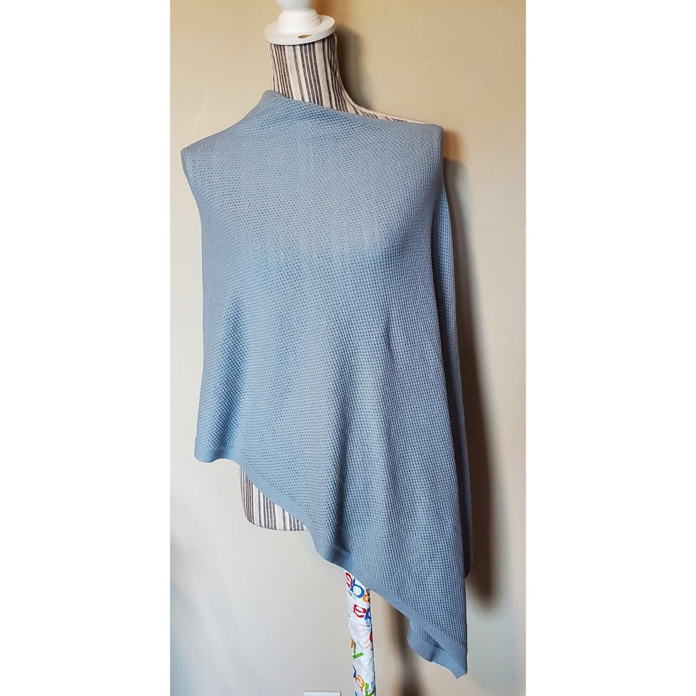Gold Mamas Light Blue Pointelle Knit Asymmetrical Poncho Wrap One Size